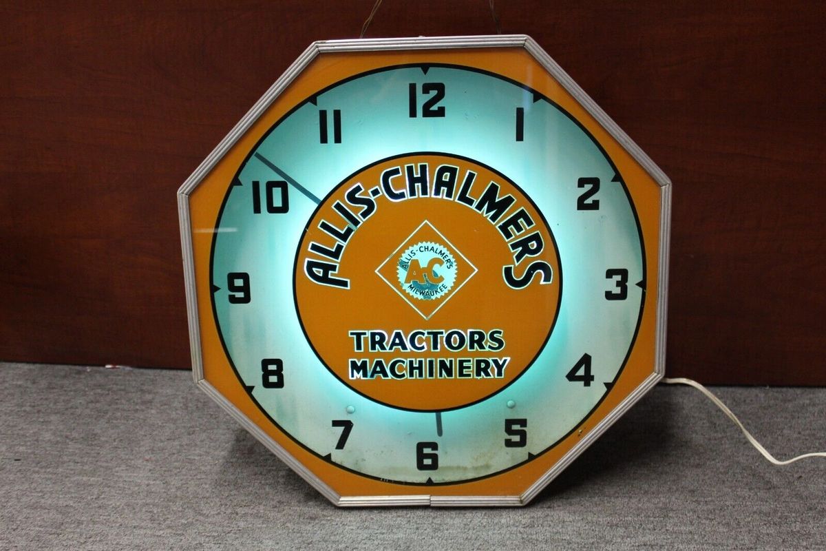 1940's AllisChalmers Tractor and Machinery Octagon Neon Clock by Neon